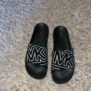Black and White rhinestone MK Slide Sandals